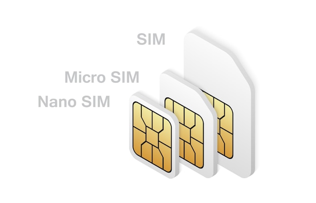 Вектор Другой тип sim-карты в изометрическом стиле.