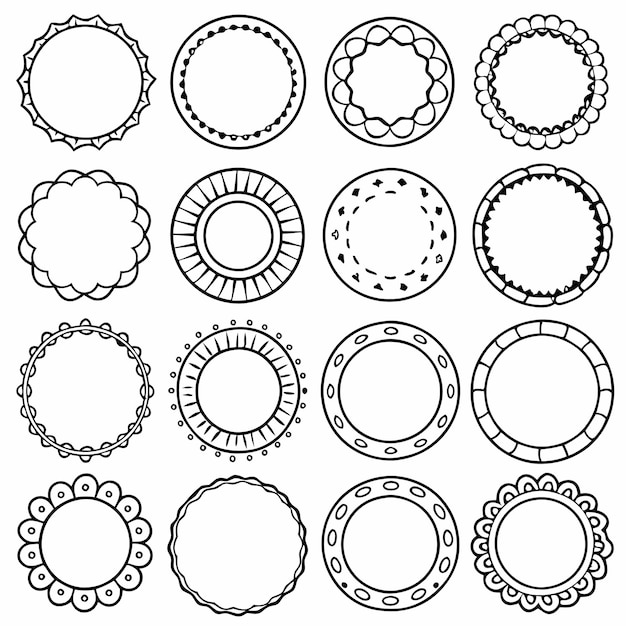 Различные Простые круглые рамки или круговые рисунки Icon set vector Иллюстрации на белом фоне