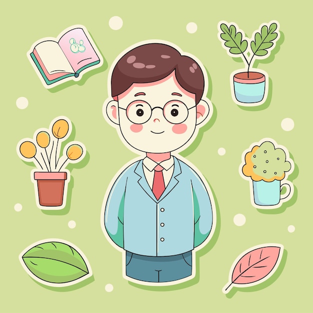 Vector different simple stickers with cute little man