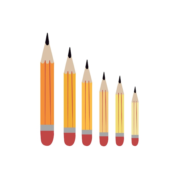 さまざまなサイズの鉛筆の黄色と赤の色