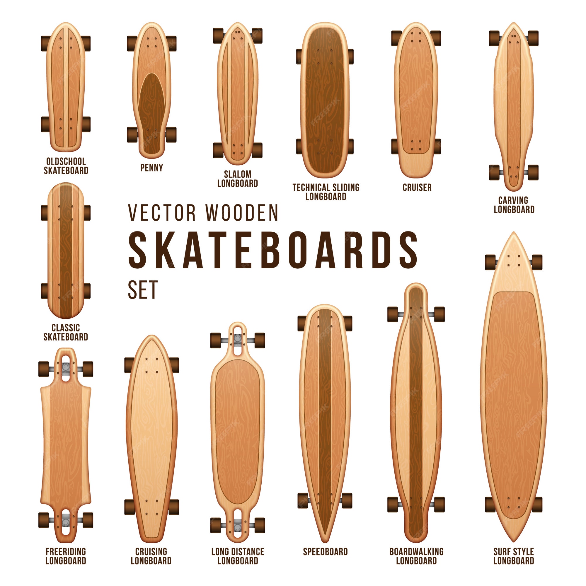 Premium Vector | Different skateboard types templates set. penny cruiser