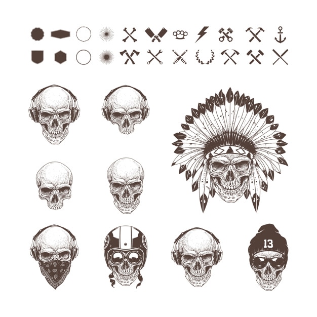 Vector different skulls collection