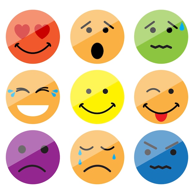 Different smiley funny cartoon character cartoon emoji set vector emoticon set vector illustration