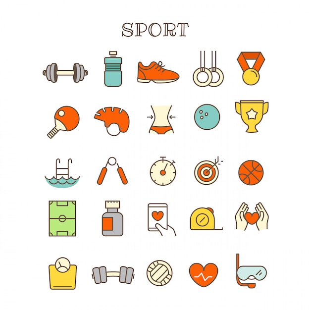 Vector different sport thin line color icons vector set