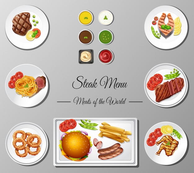 Vector different steak menu on poster