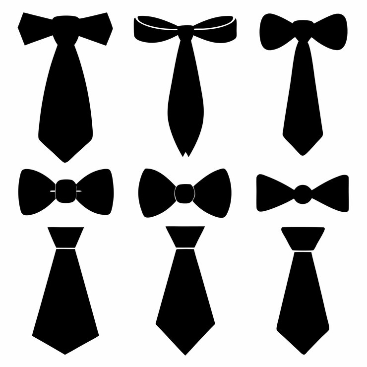 Vector different style ties and bow tie collection silhouette icon vector pure black color on isolated