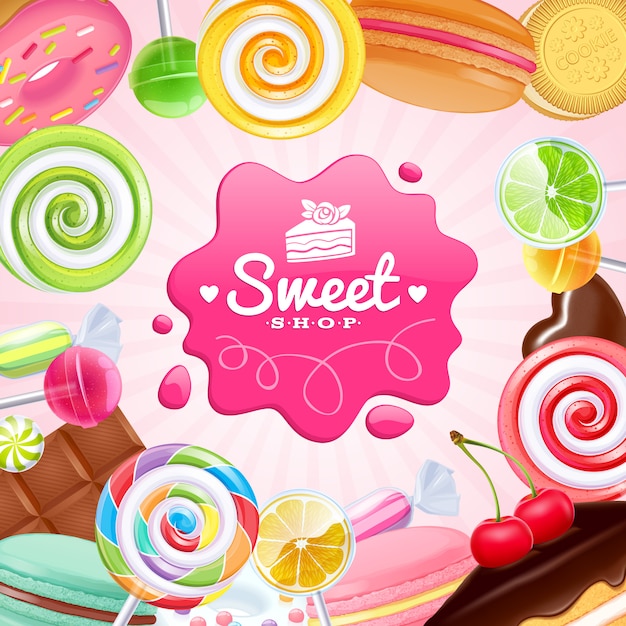 Different sweets colorful background.