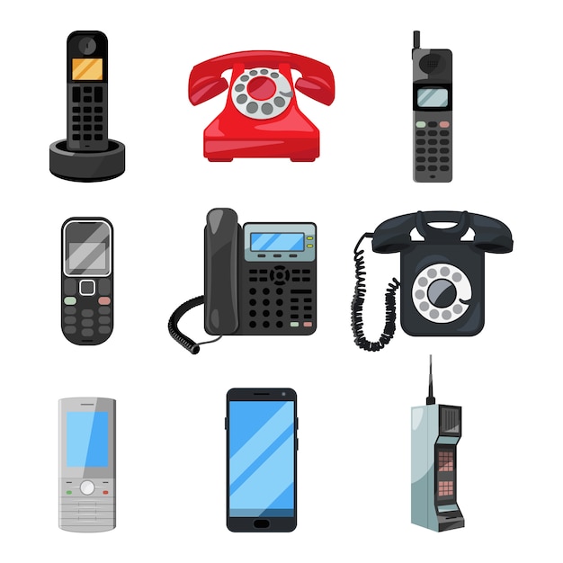 Vector different telephones and smartphones.