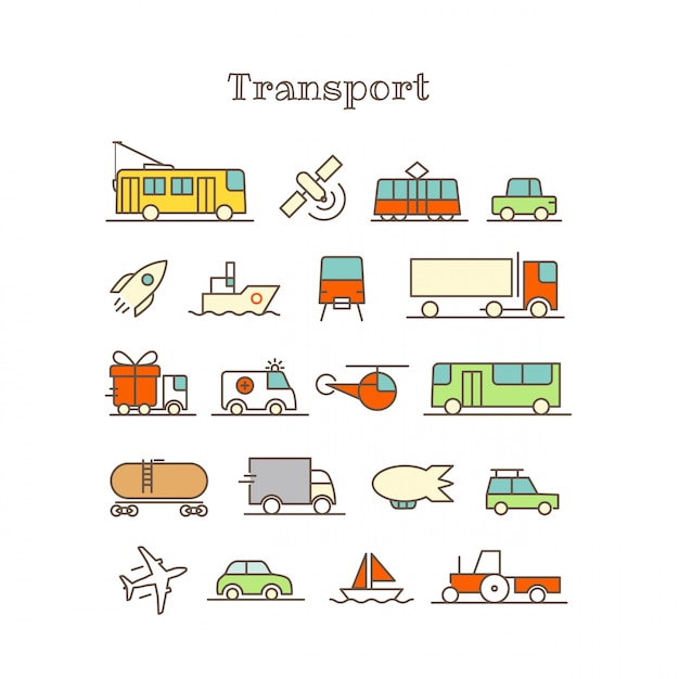 Vector different thin line color icons vector set. transport