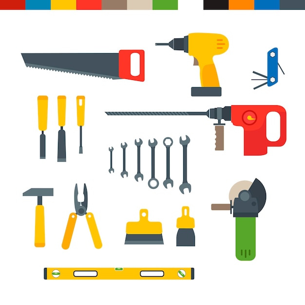 Vector different tools flat collection