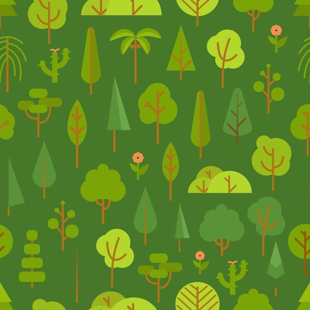 Different trees collection lineart design seamless pattern