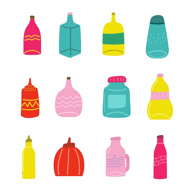 different type of bottle kitchen doodle style