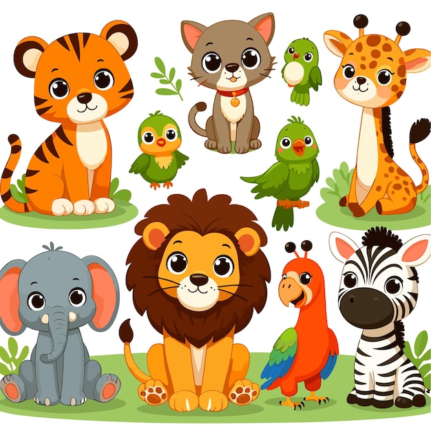 Different type of cartoon animal set vector illustration generated ai