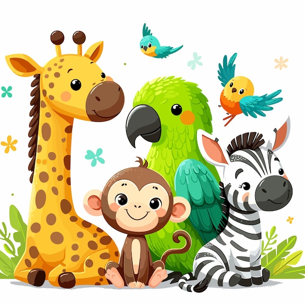 Different type of cartoon animal set vector illustration generated ai