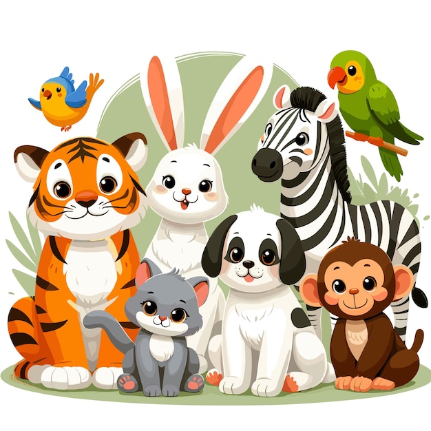 Different type of cartoon animal set vector illustration generated ai