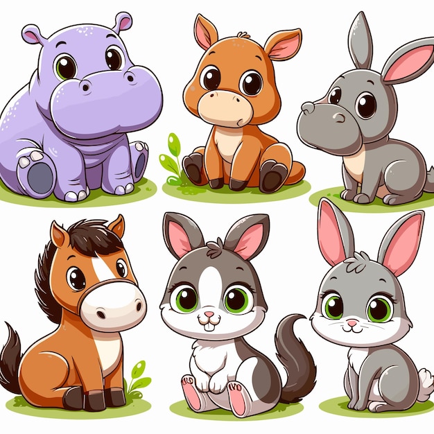 Different type of cartoon animal set vector illustration generated ai