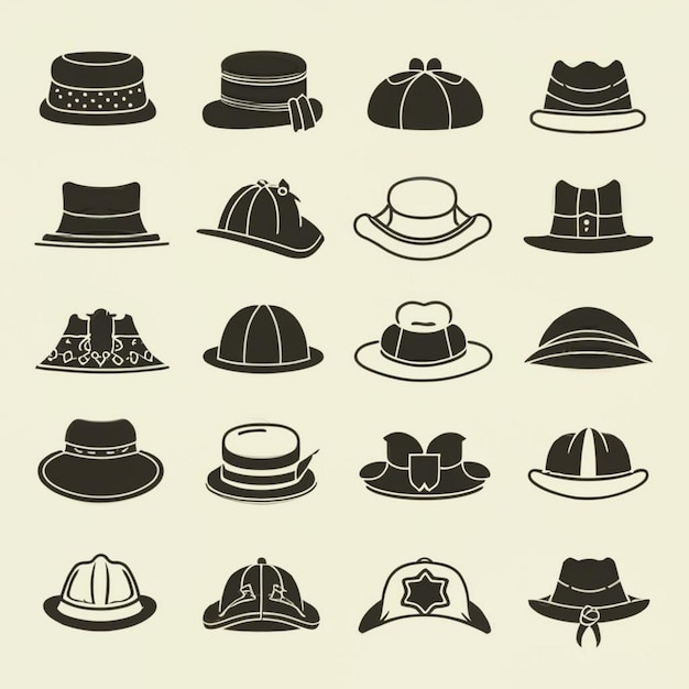 Vector different type hat vector illustration set