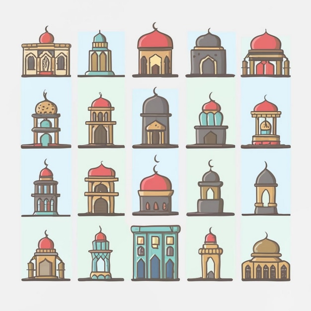 Different type of Mosque illustration set