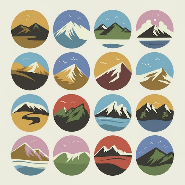 Different type of mountain vector illustration set