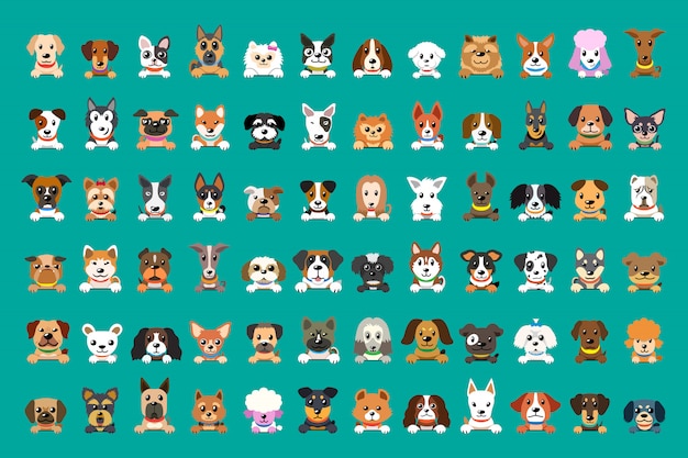 Different type of vector cartoon dog faces