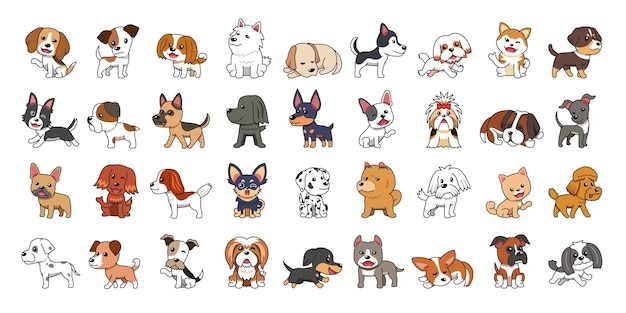 Different type of vector cartoon dogs