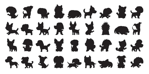 Different type of vector silhouette dogs