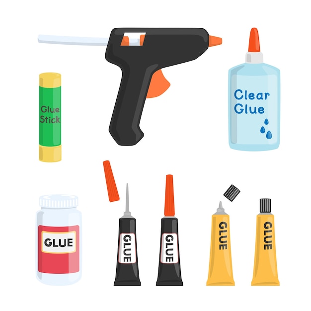 Vector different types of adhesives glue for art craft vector illustration