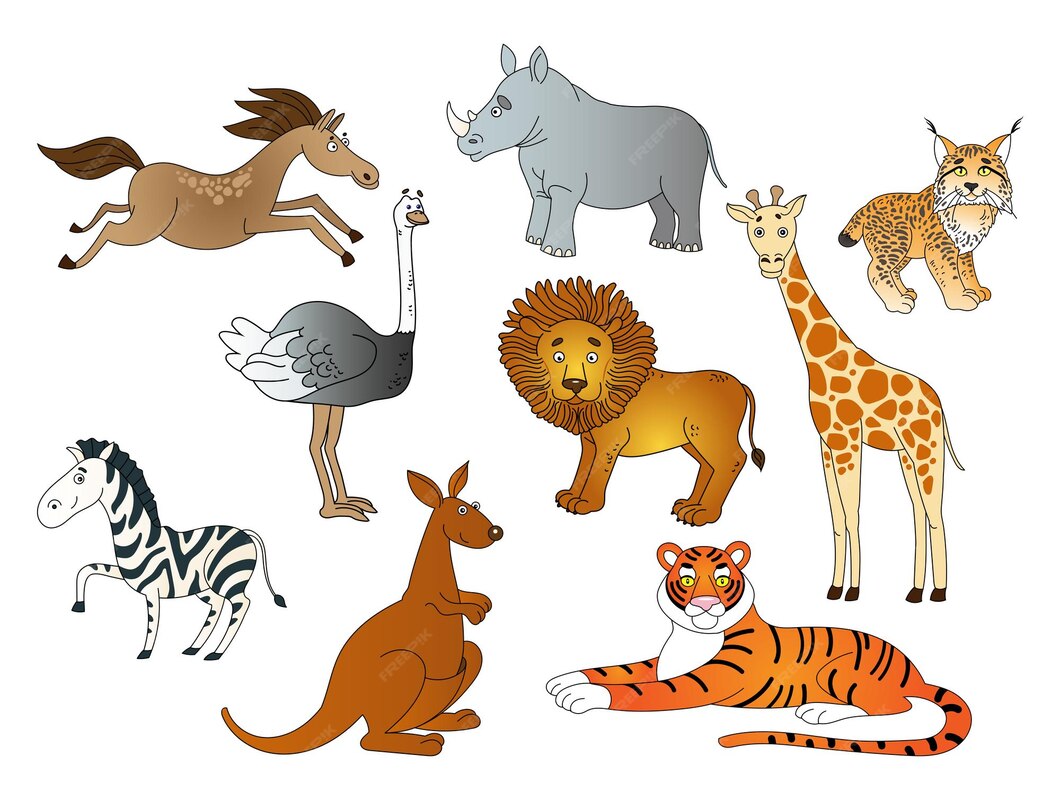 Premium Vector | Different types of animals drawn by hand on a white