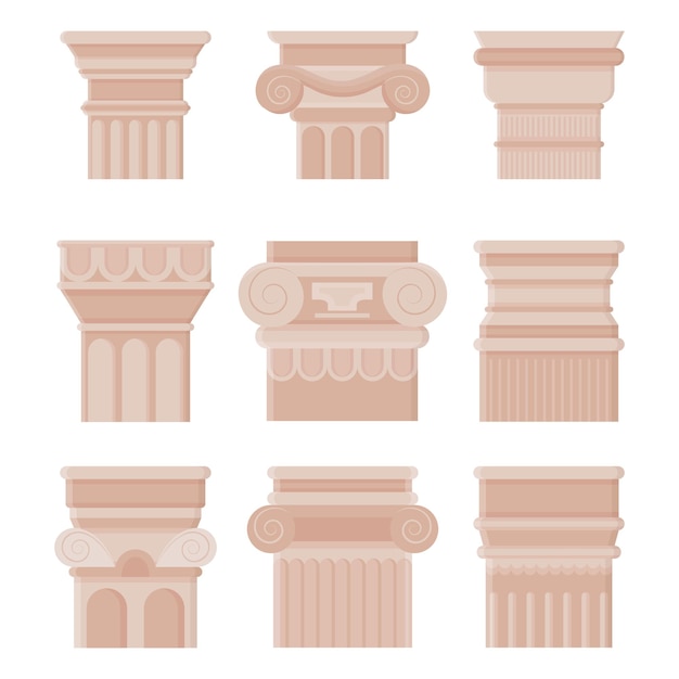 Vector different types of antique columns vector illustrations set