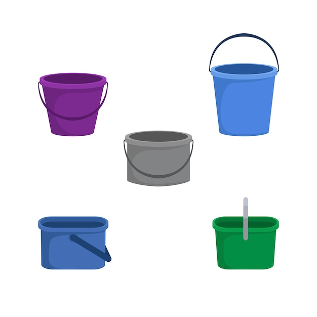 Vector different types of buckets collection premium vector illustration