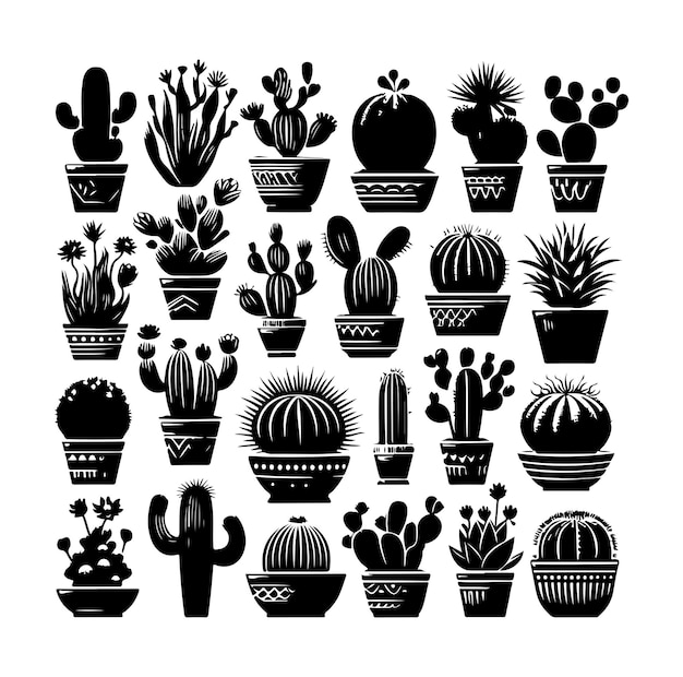 different types of cactus silhouette vector set