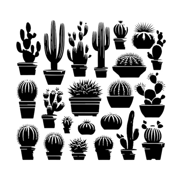 different types of cactus silhouette vector set