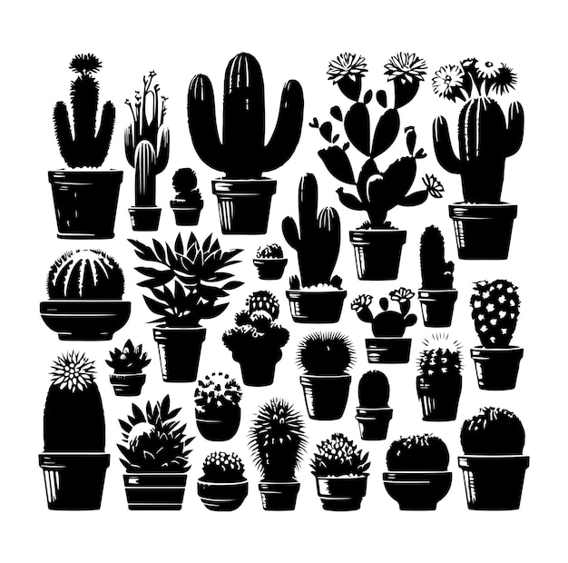 Diversi tipi di set vettoriale di silhouette di cactus