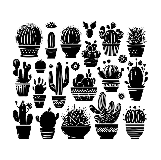 different types of cactus silhouette vector set