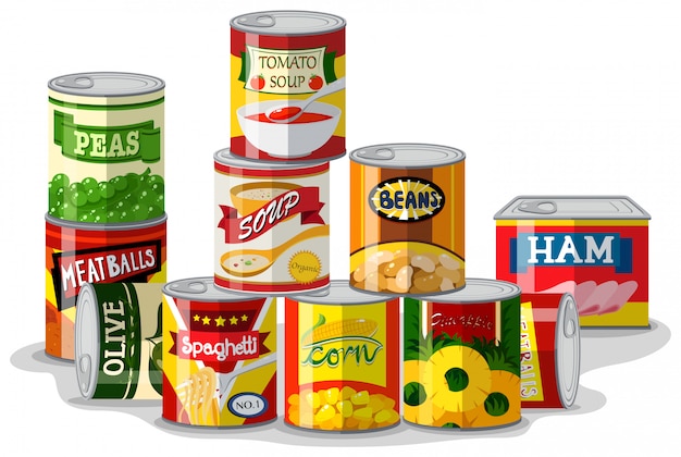 Vector different types of canned food