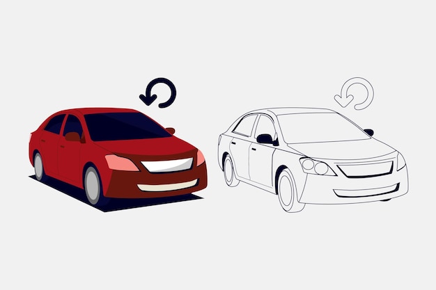 Different types of car icon sets. side view of a sedan car. car return icon.