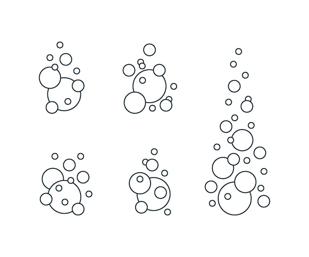 Diversi tipi di bolle circolari impostano la linea di ossigeno frizzante set di palline bolle in bevanda gassata schiuma