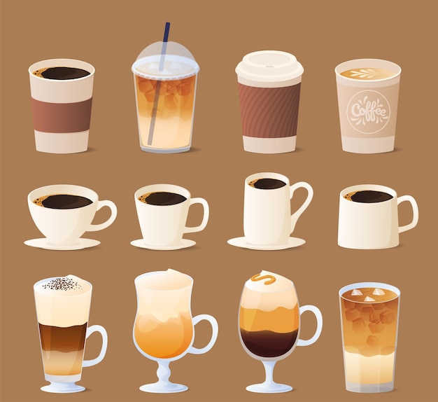 Vector different types of coffee. coffee menu collection.