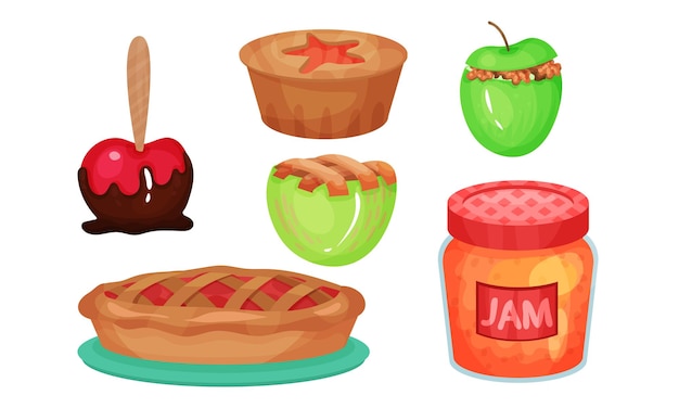 Different types of desserts with apple ingredient vector set