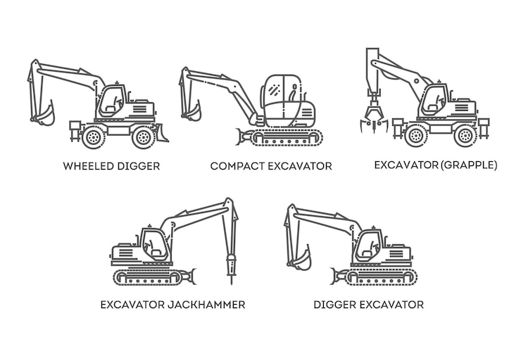 Vector different types of excavators illustration