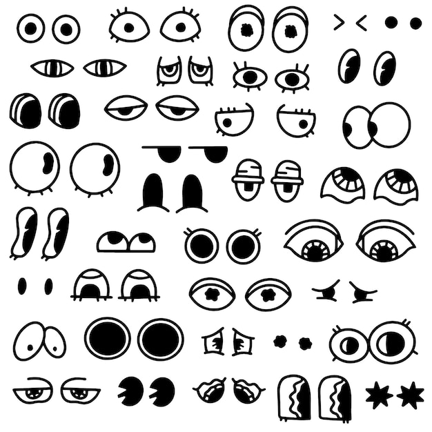 Different types of eyes hand drawn vector illustration set in cartoon style on white background.