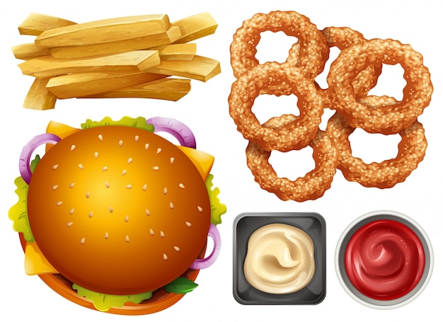 Vector different types of fastfood on white background