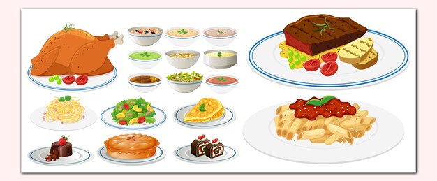 Different types of food on plates