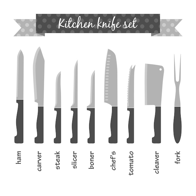 Vector different types of kitchen knives. vectors set