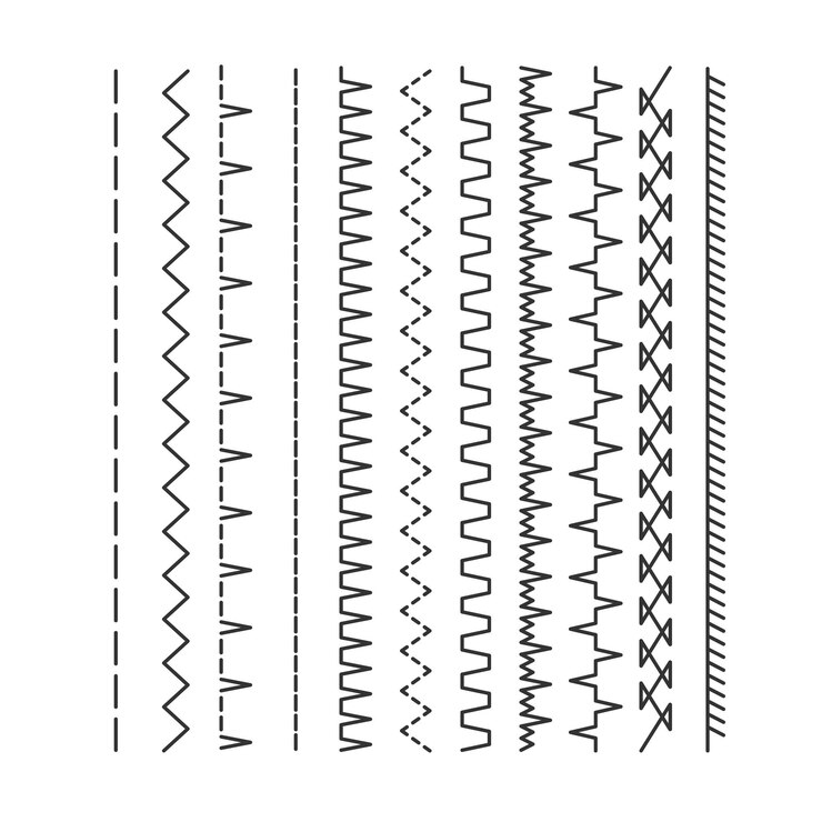 Vector different types of machine stitch vector seamless brushes set