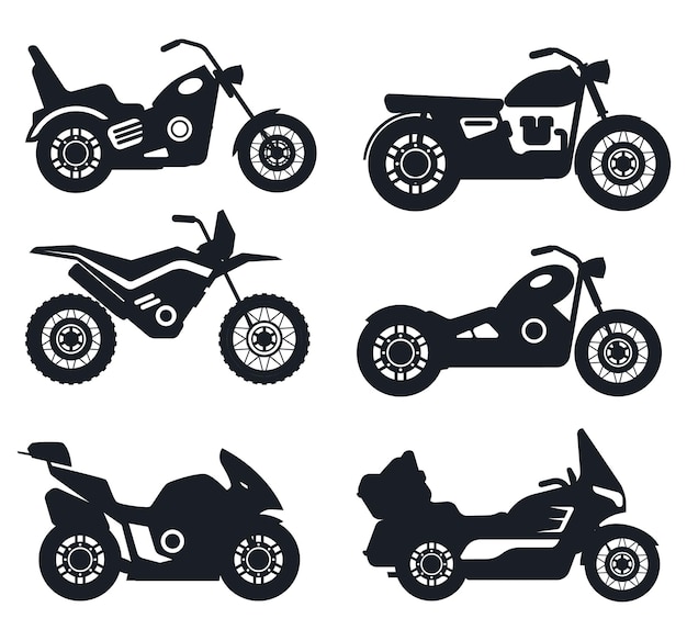 Different types motorbiking vehicles Vector silhouette