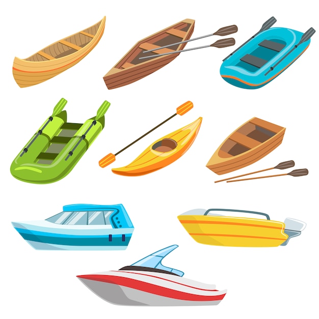 Вектор Красочный набор разных видов лодок