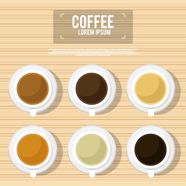 Различные виды кофе, шоколада и какао на деревянном столе