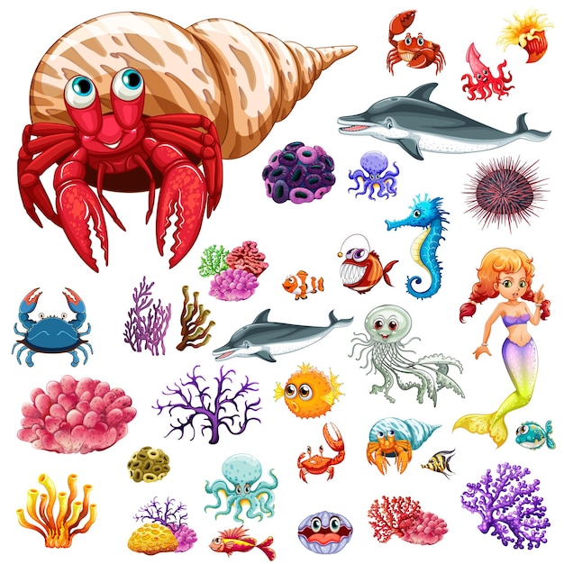 Vector different types of sea animals