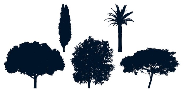 Different types of trees silhouettes vector